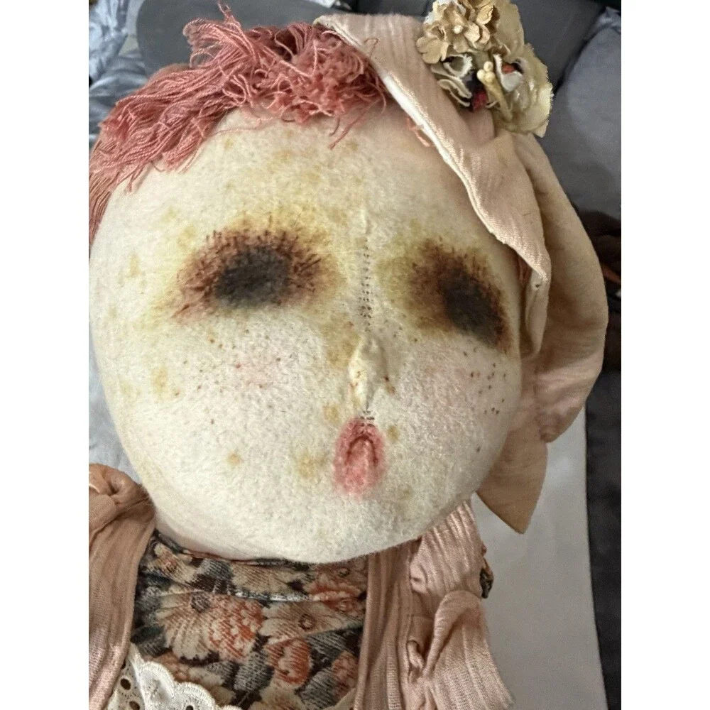 Marie Do OOAK Handmade Primitive Rag Doll 30” Signed Folk Art Country Doll